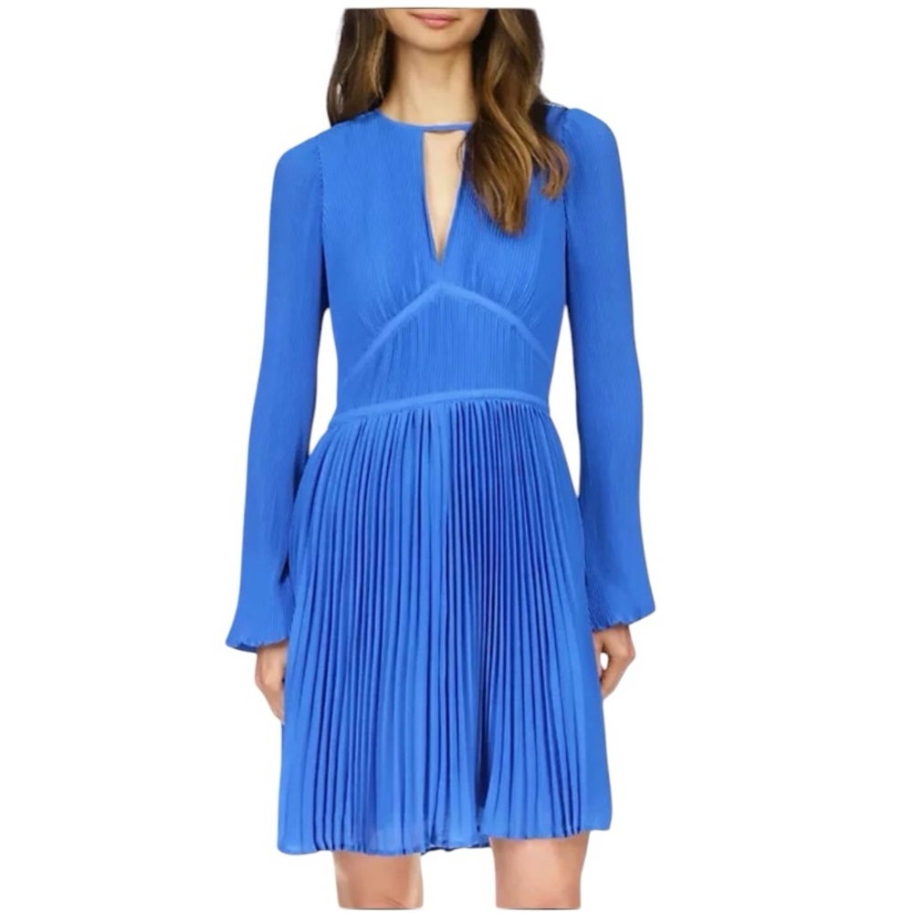 NWT MICHAEL Michael Kors Pleated Long Sleeve Mini Dress Grecian Blue Feminine